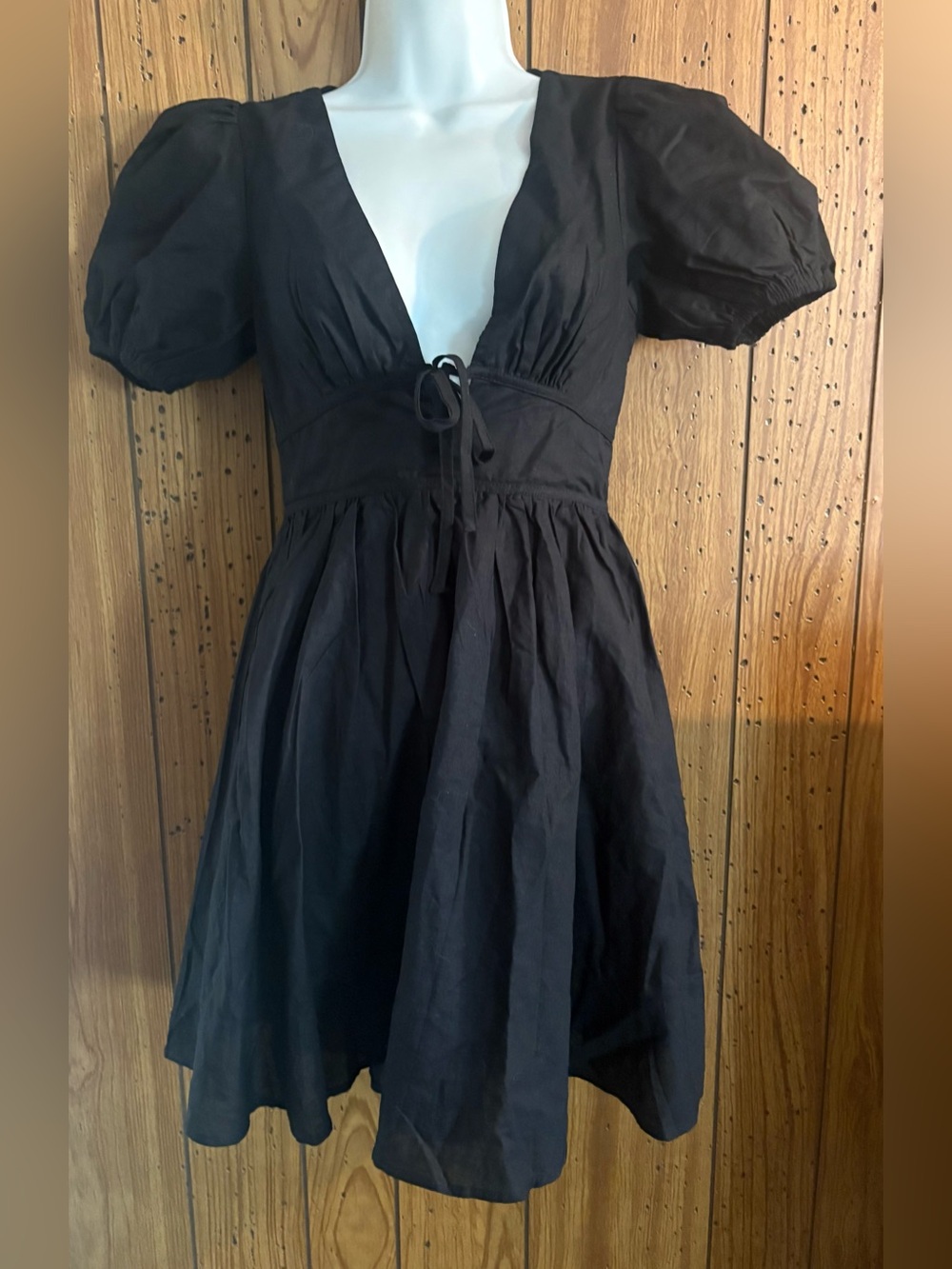Princess Polly Black Puff-Sleeve Deep V Dress
